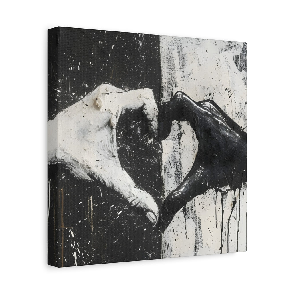 Heart Hands Matte Canvas Art – Modern Black and White Wall Decor