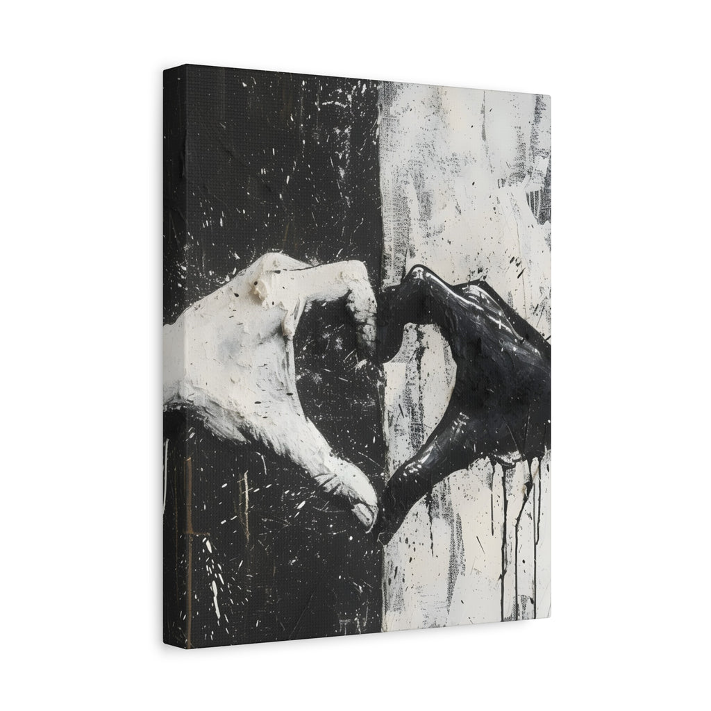 Heart Hands Matte Canvas Art – Modern Black and White Wall Decor