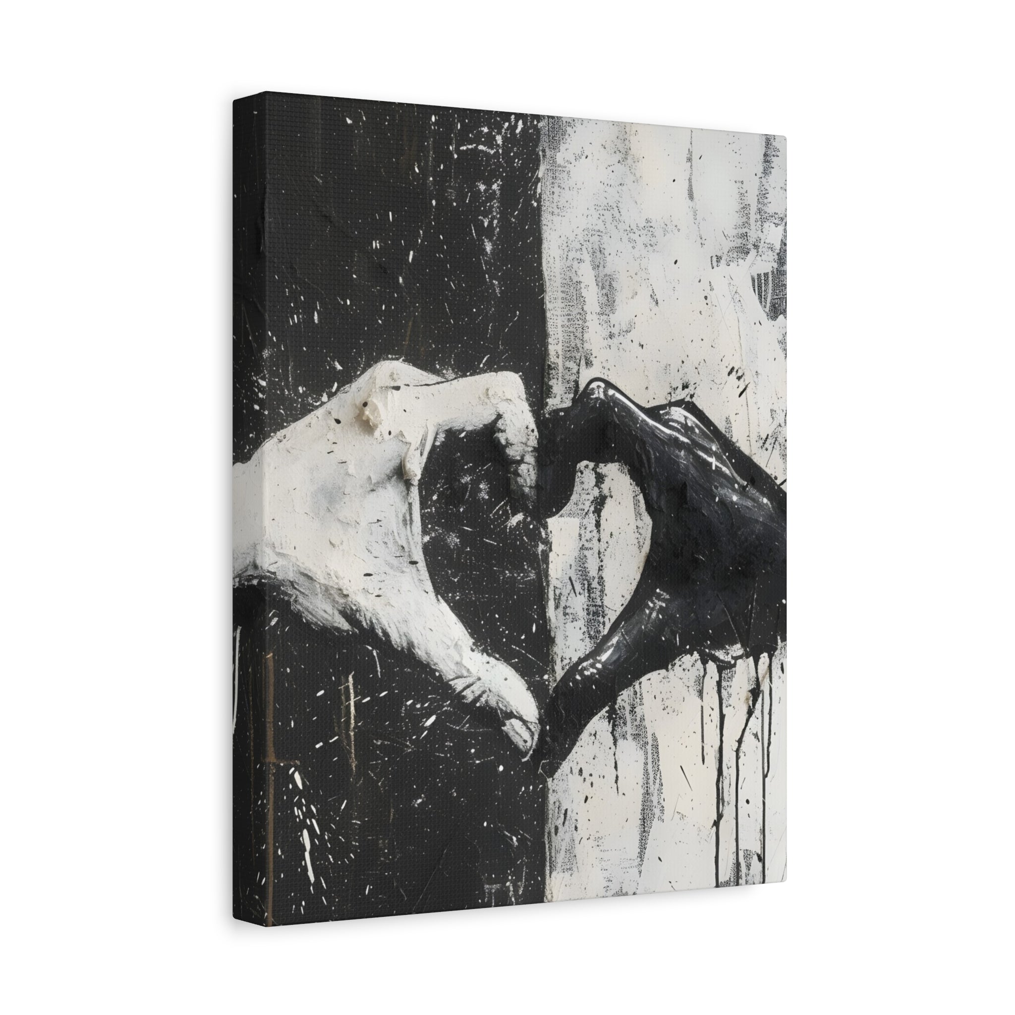 Heart Hands Matte Canvas Art – Modern Black and White Wall Decor