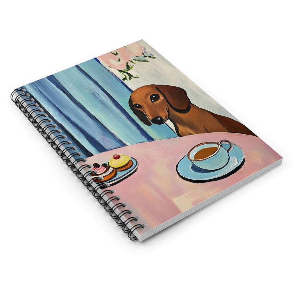 Dachshund Café Vibes Spiral Notebook — Ruled Journal for Dog Lovers