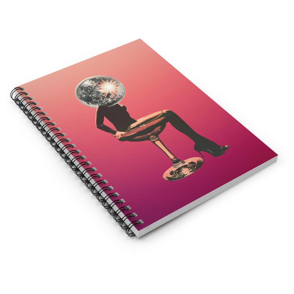 The Disco Champagne Girl in Martini Glass Spiral Notebook | Aesthetic Simple Journal for Creative Writing & Daily Planning