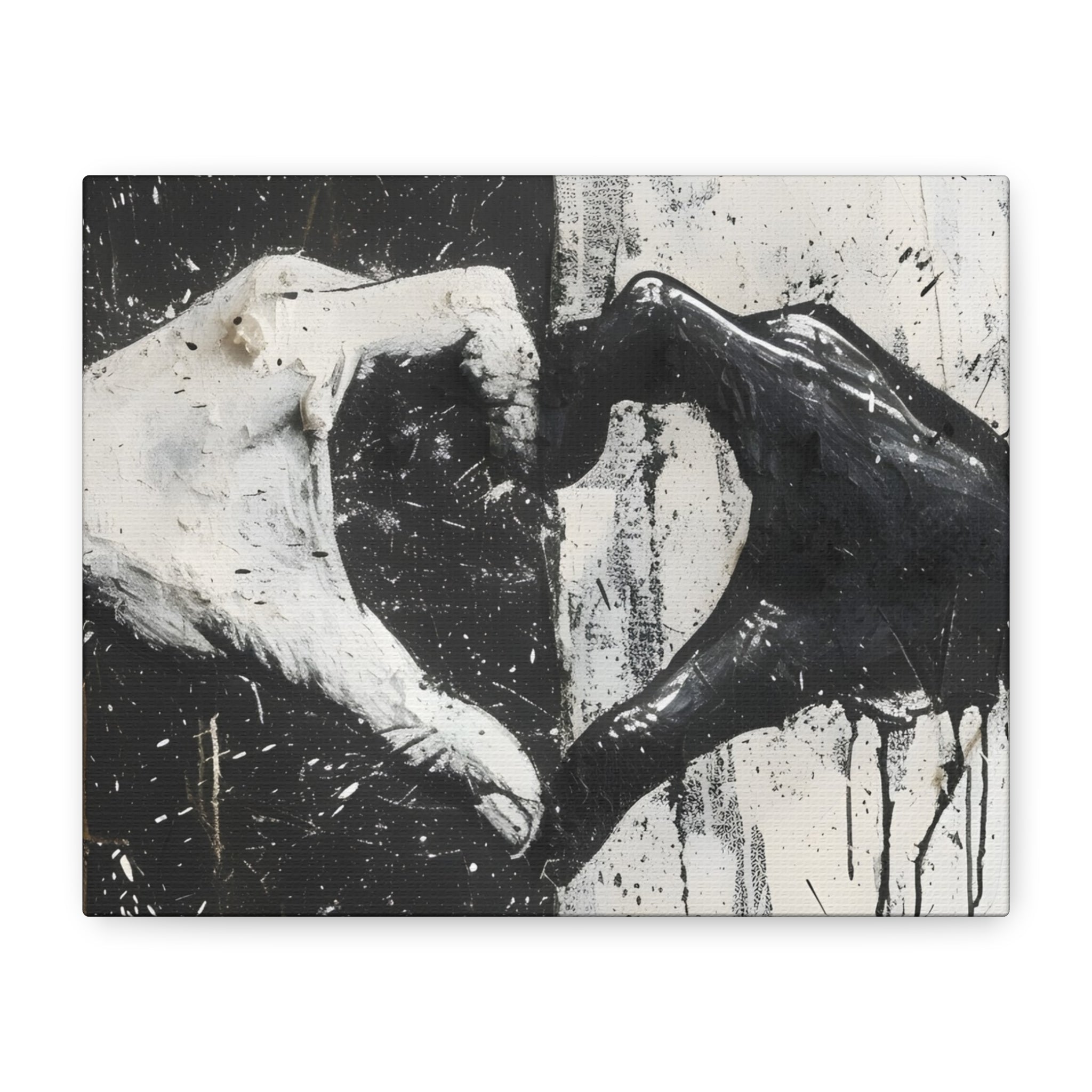 Heart Hands Matte Canvas Art – Modern Black and White Wall Decor