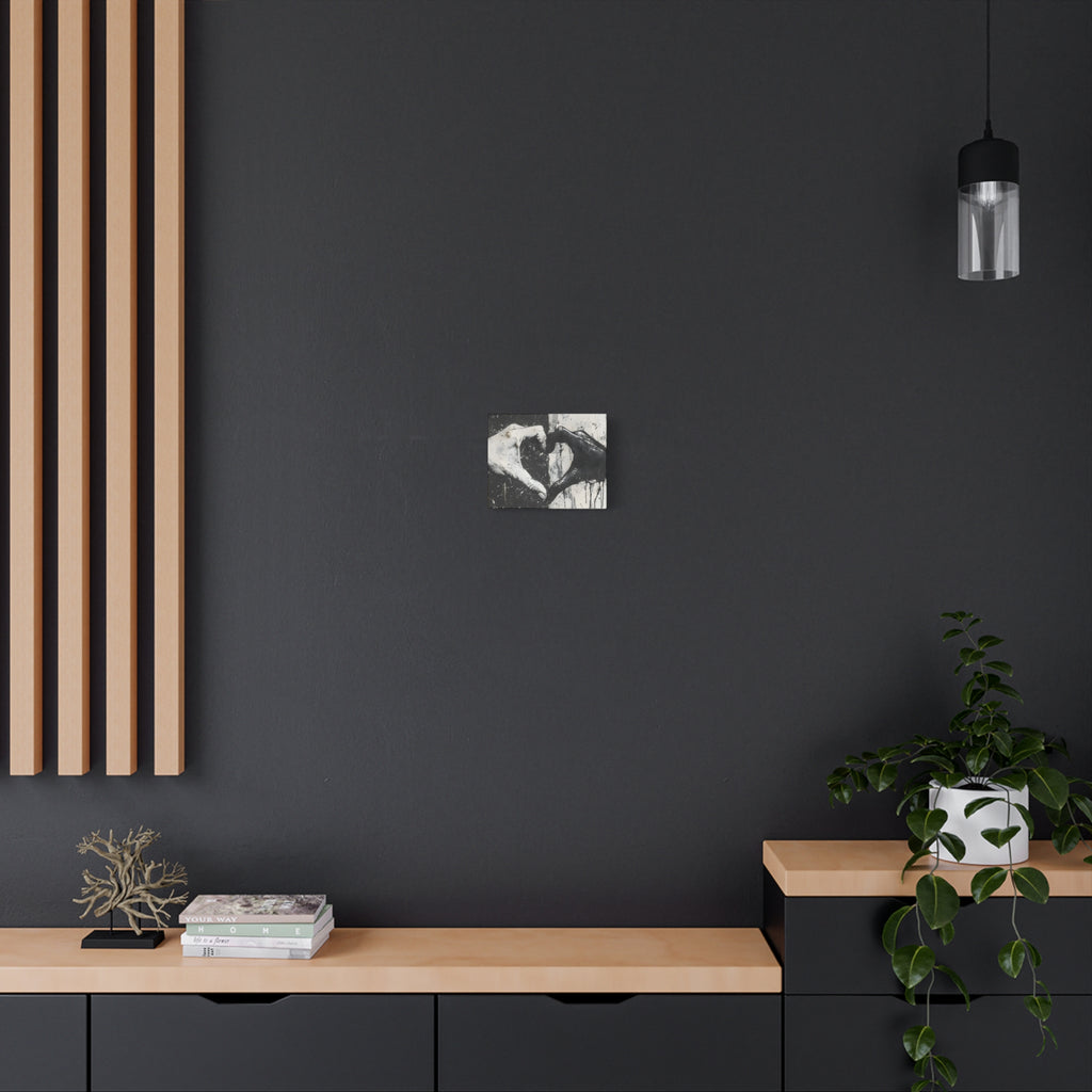 Heart Hands Matte Canvas Art – Modern Black and White Wall Decor