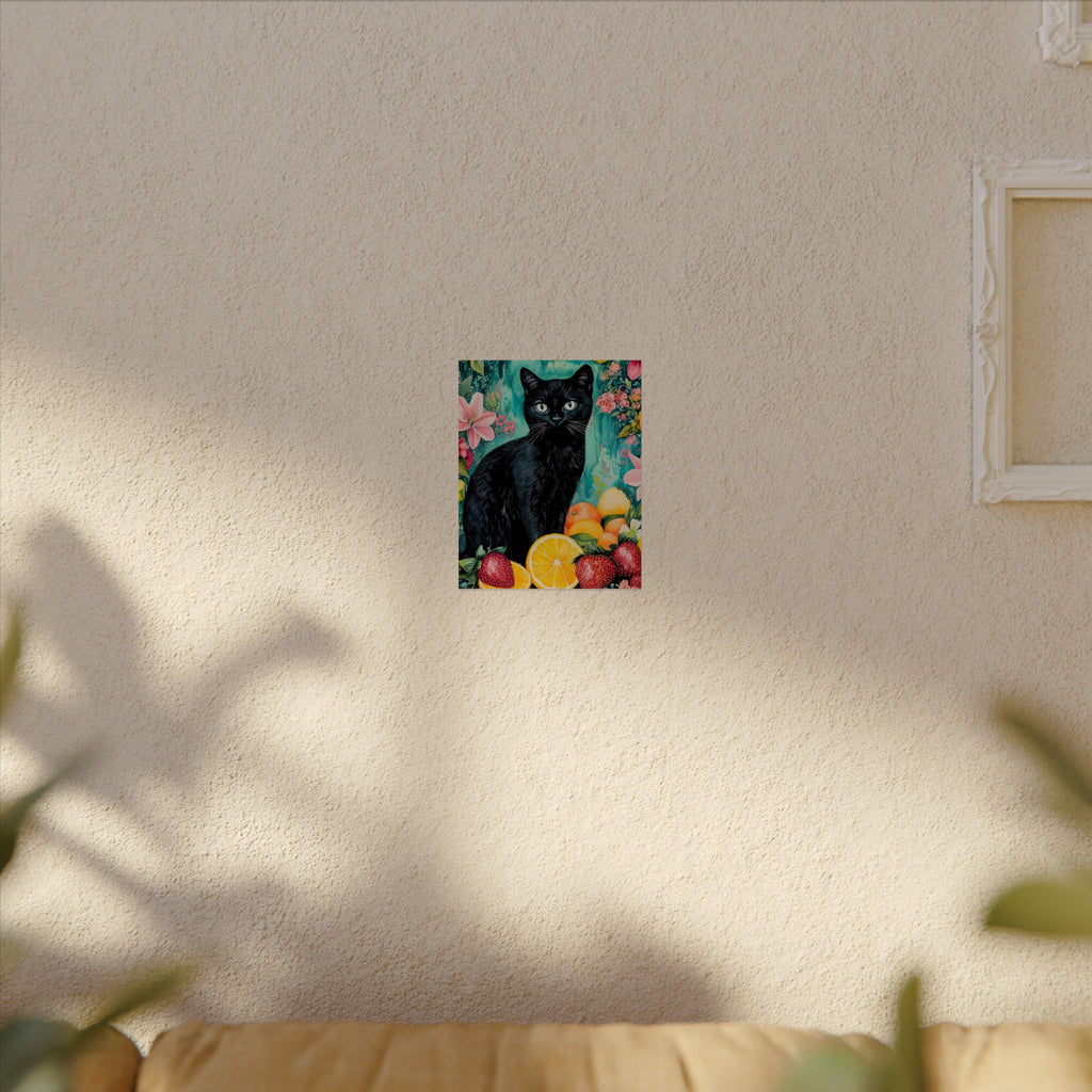 Black Cat Watercolor Poster — Fruit & Floral Matte Art Print