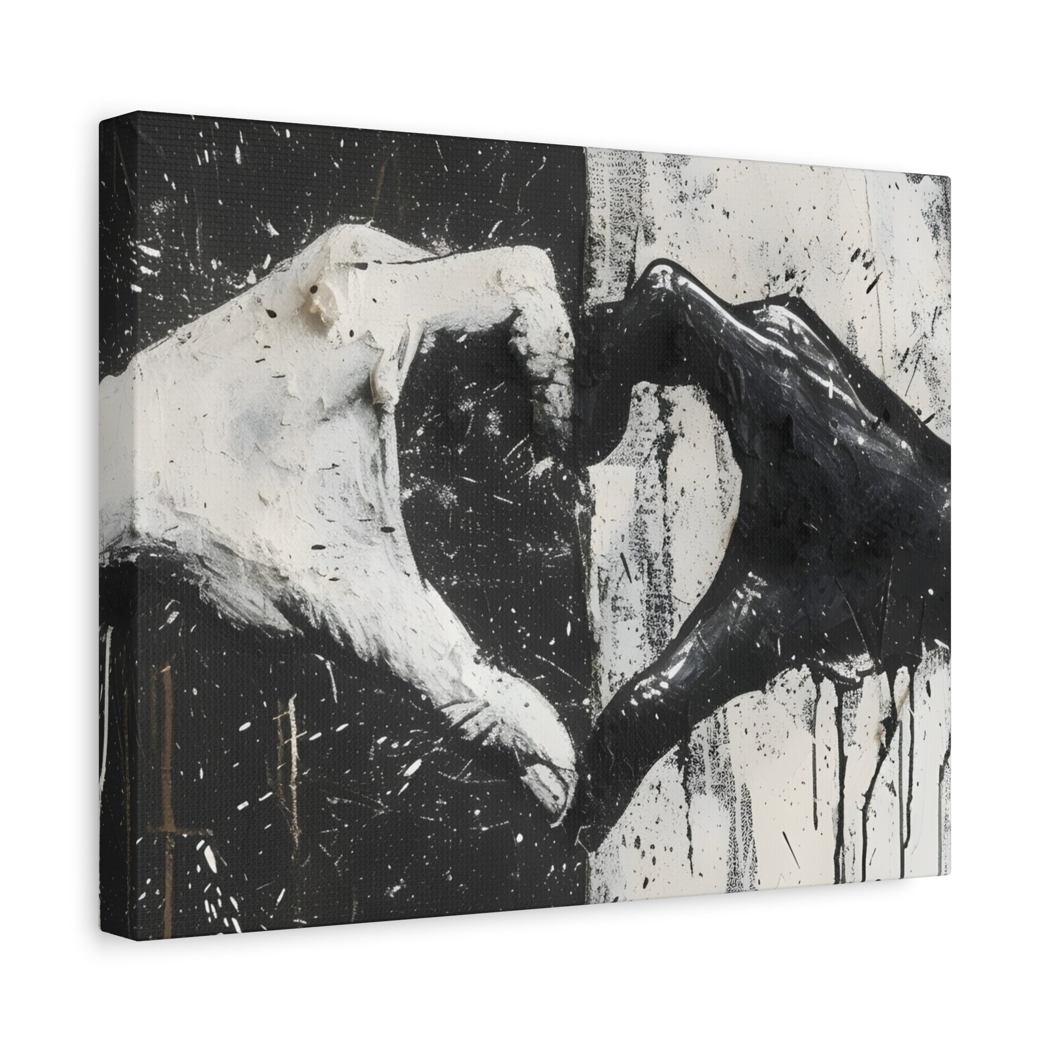 Heart Hands Matte Canvas Art – Modern Black and White Wall Decor