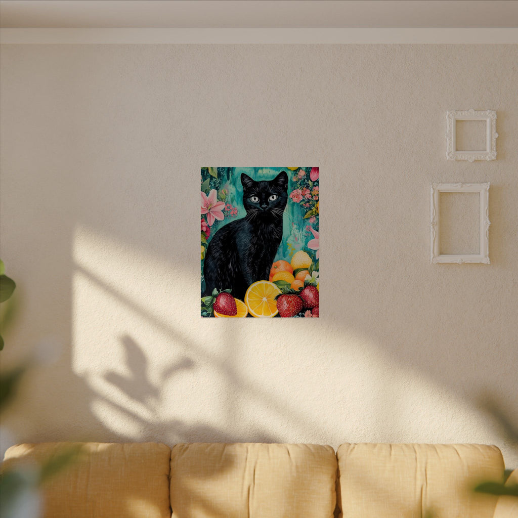 Black Cat Watercolor Poster — Fruit & Floral Matte Art Print