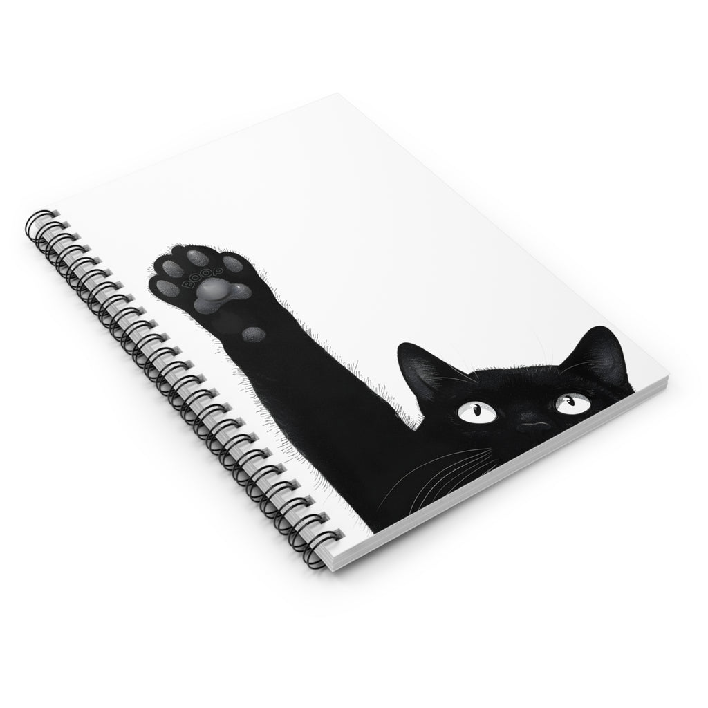 Quirky Black Cat Spiral Notebook with Pocket, "Boop" Toe Beans Ruled Journal 6x8, Funny Cat Mom Gift, Cute Black Cat Stationery