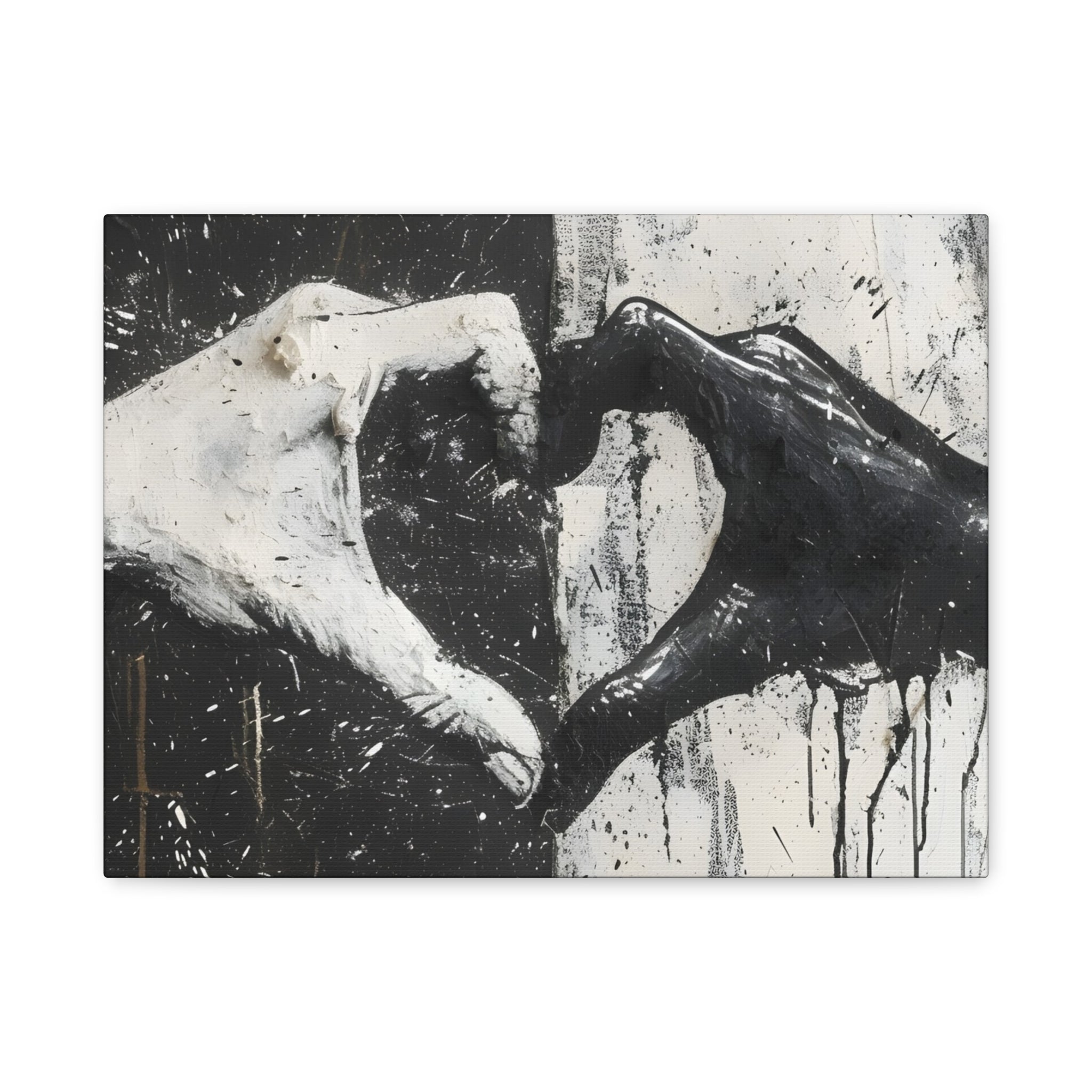 Personalized Monochrome Heart Hands Canvas — Black & White Stretched Wall Art