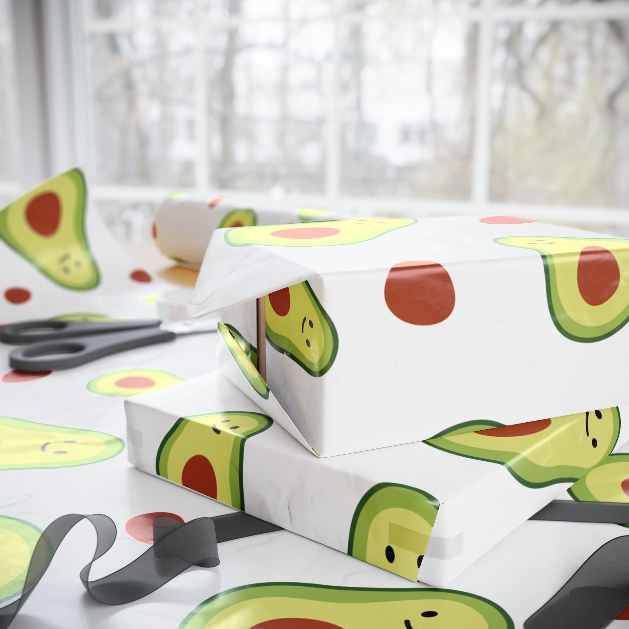 Avocado Pattern Wrapping Paper Roll — Cute Avocado Gift Wrap for Birthdays & Foodies