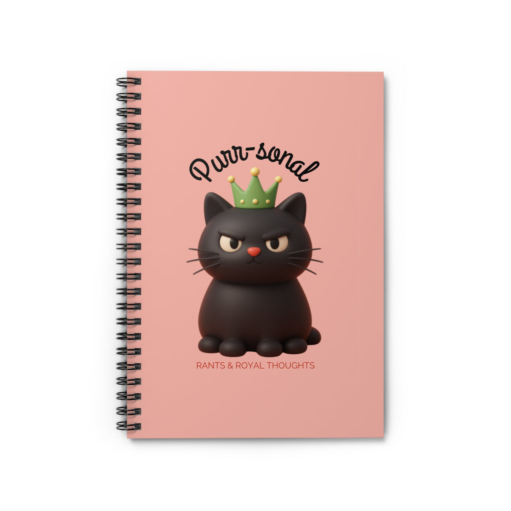 Purr-sonal Spiral Notebook — Cute Royal Black Cat Journal (Ruled)