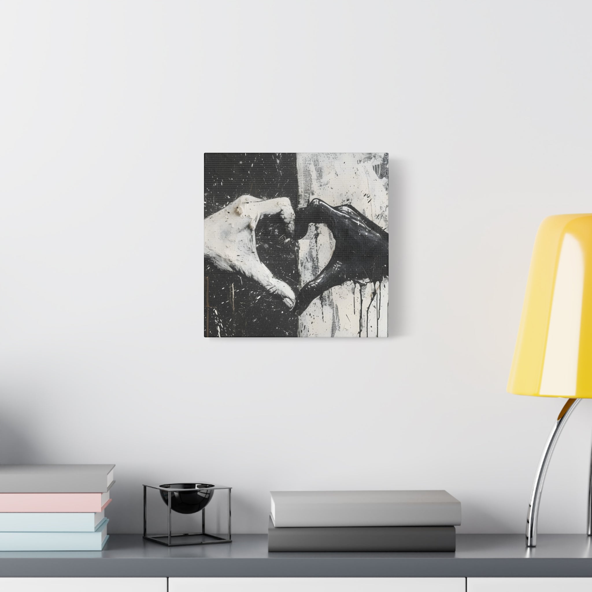Heart Hands Matte Canvas Art – Modern Black and White Wall Decor