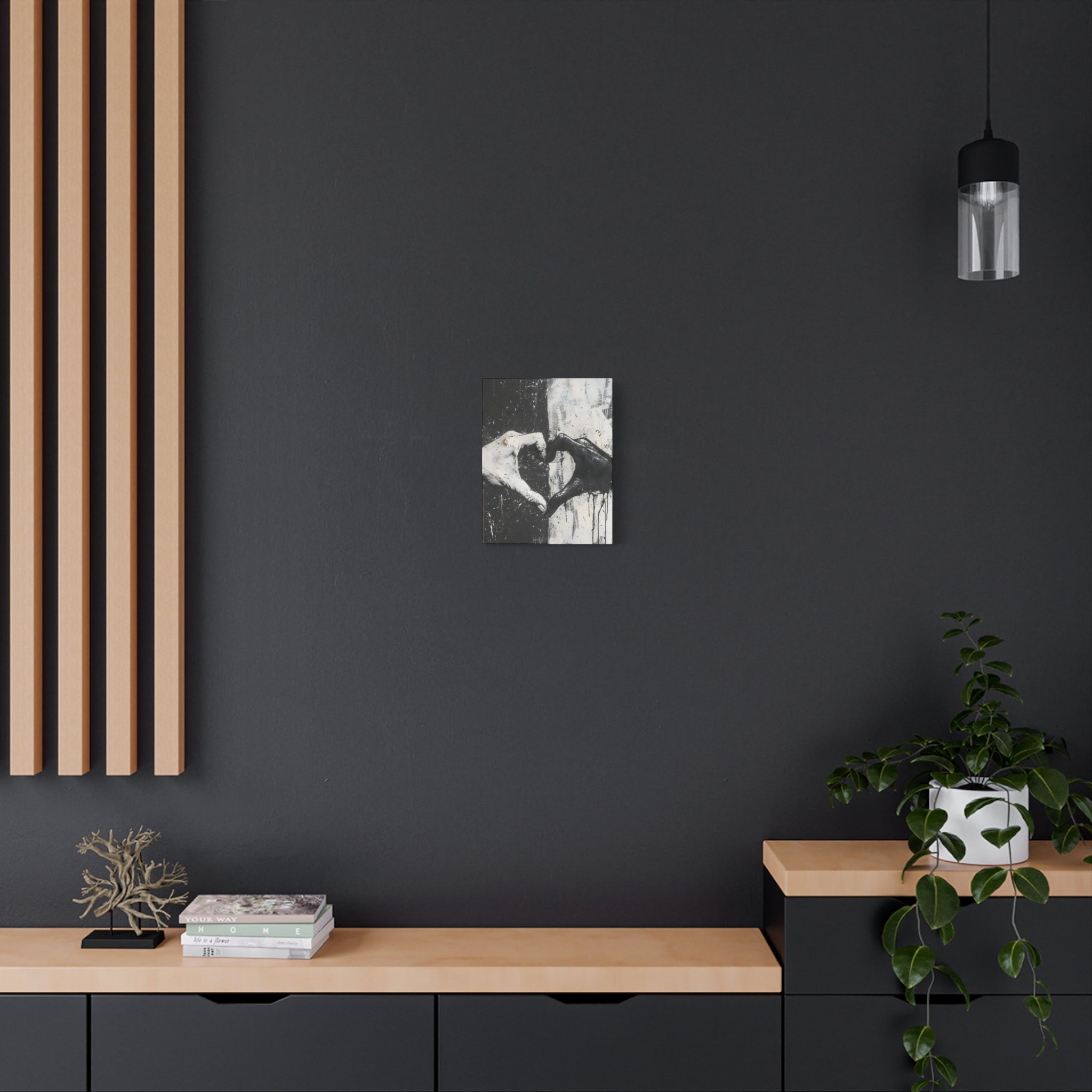 Heart Hands Matte Canvas Art – Modern Black and White Wall Decor