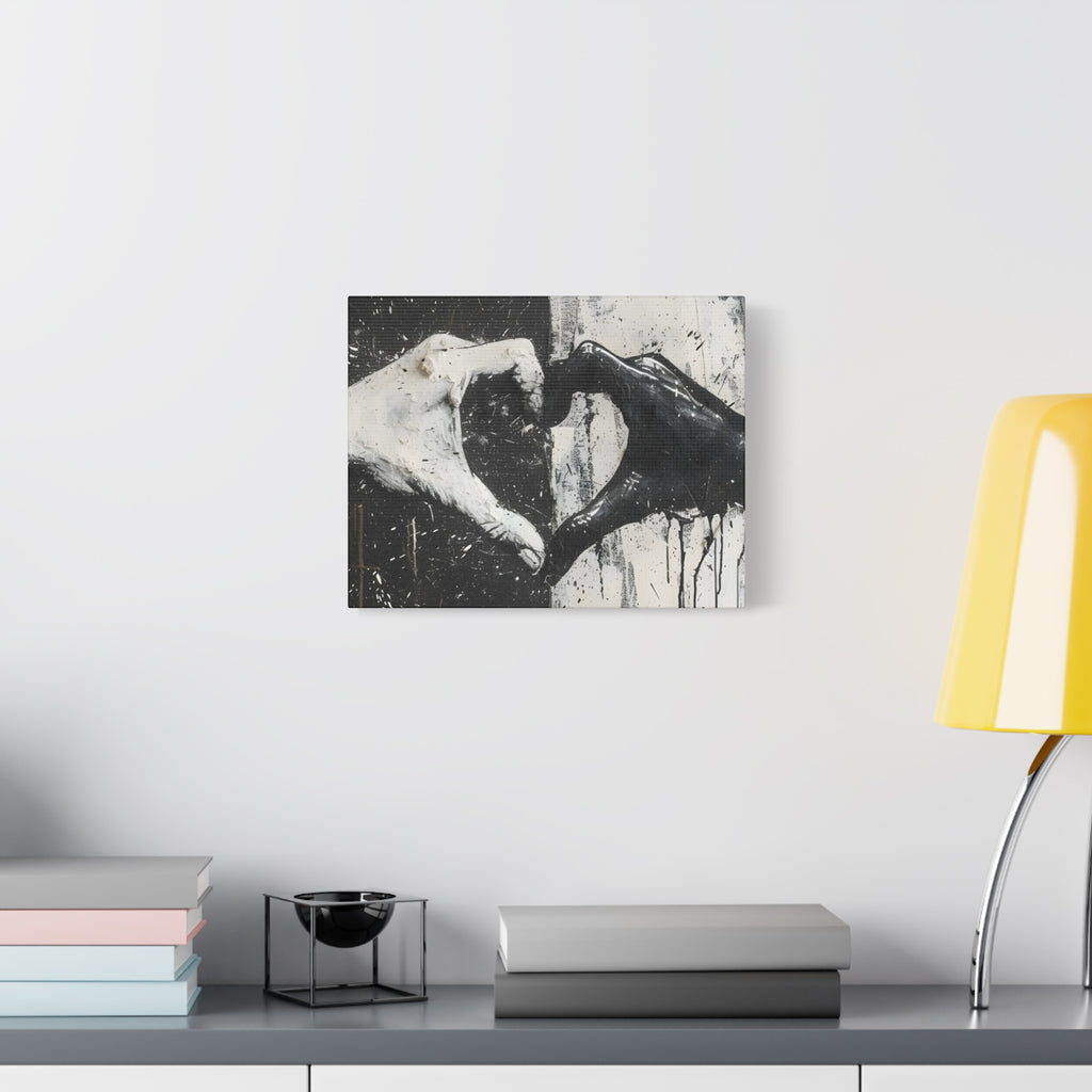 Heart Hands Matte Canvas Art – Modern Black and White Wall Decor