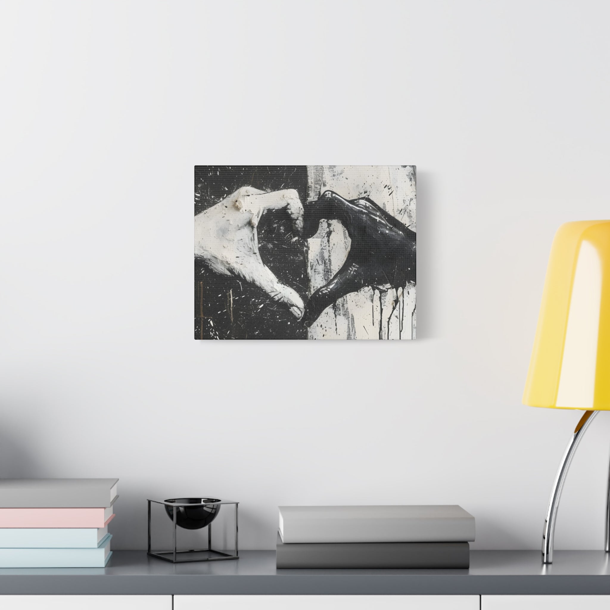 Heart Hands Matte Canvas Art – Modern Black and White Wall Decor