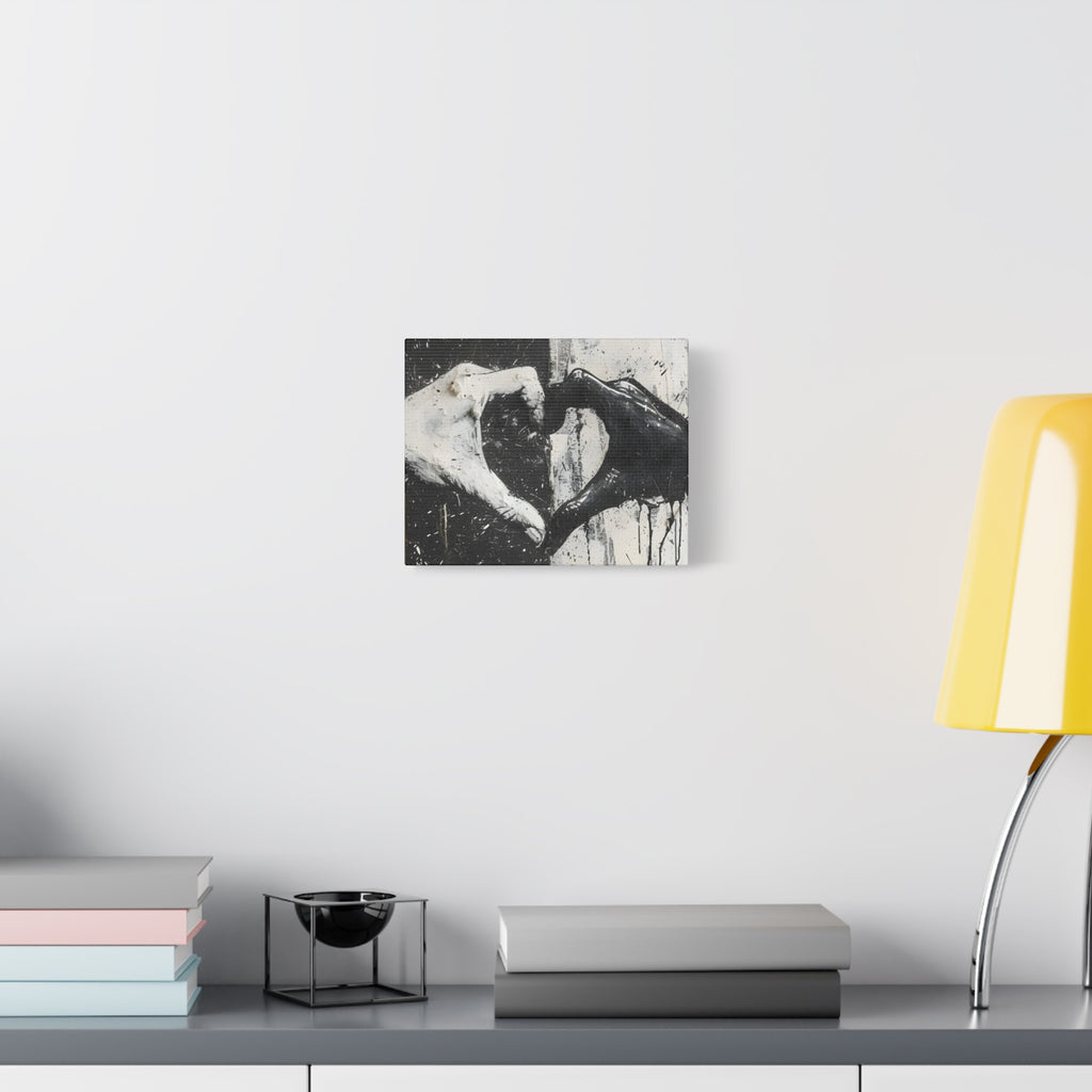 Heart Hands Matte Canvas Art – Modern Black and White Wall Decor