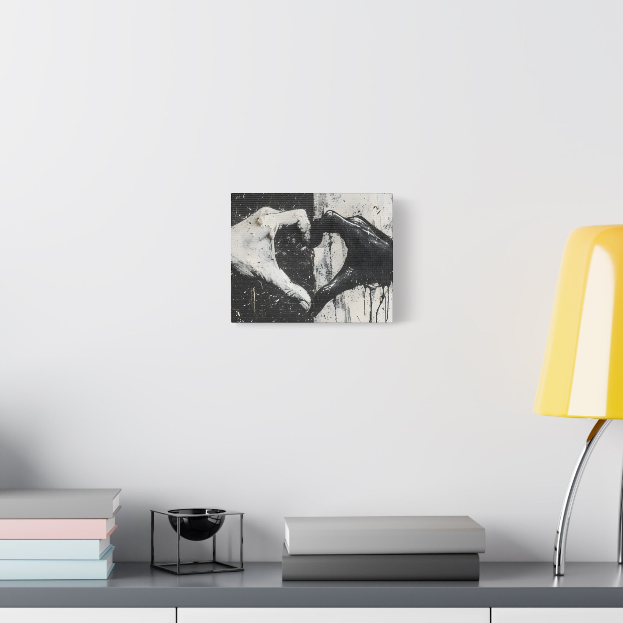 Heart Hands Matte Canvas Art – Modern Black and White Wall Decor