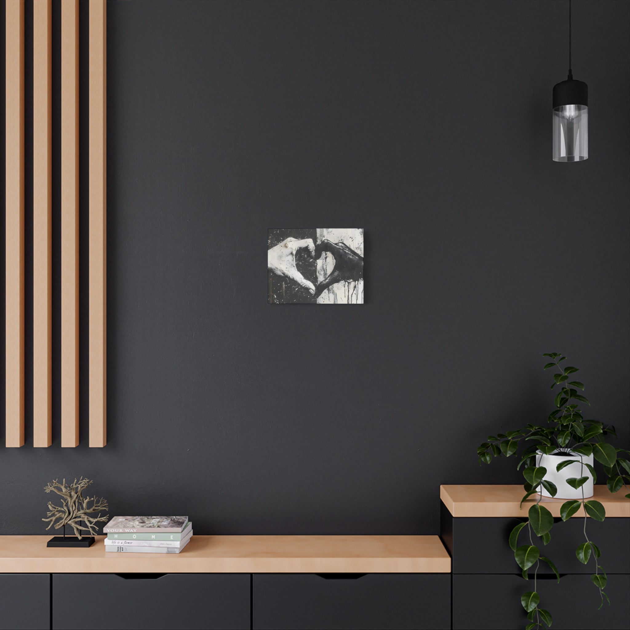 Heart Hands Matte Canvas Art – Modern Black and White Wall Decor