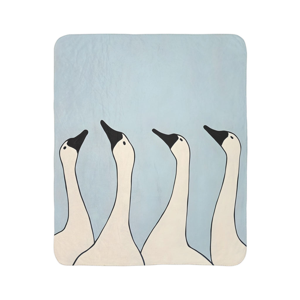 Swan Flock Sherpa Blanket Cozy Blue Fleece Throw with Elegant Swan Design