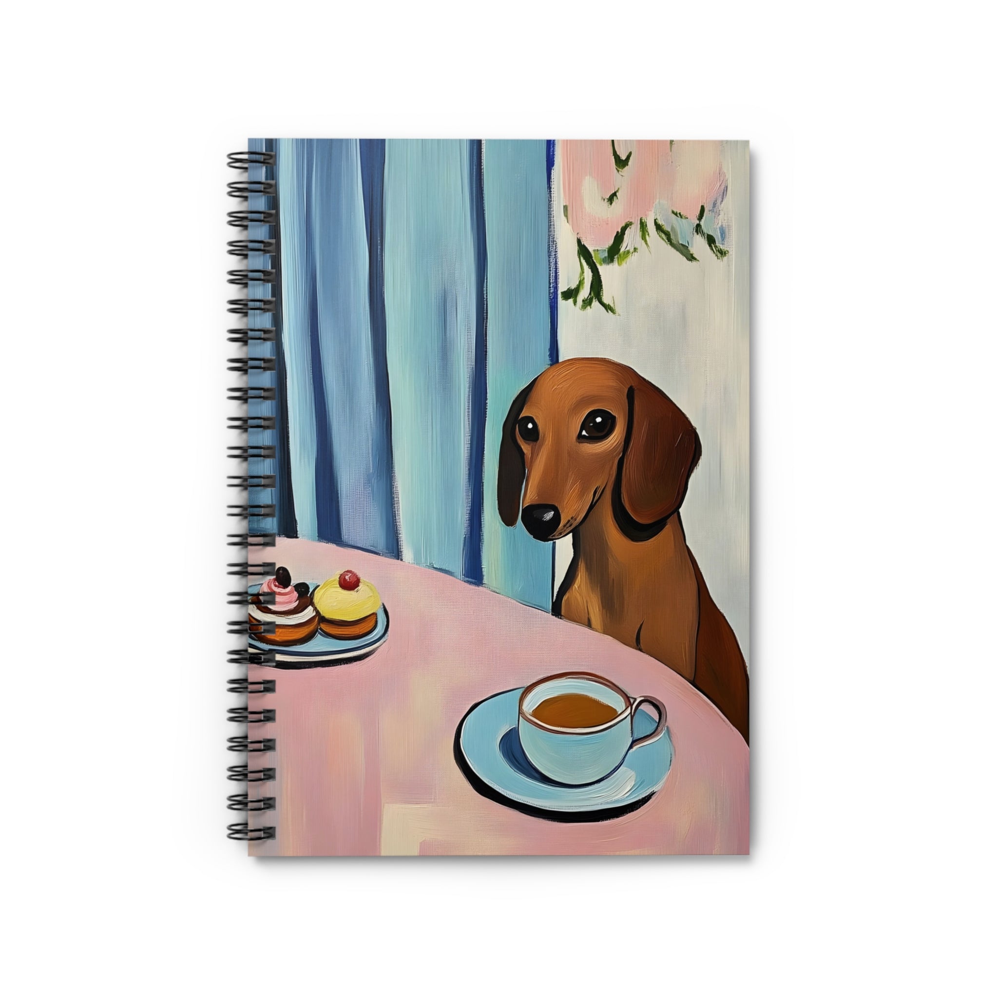 Dachshund Café Vibes Spiral Notebook — Ruled Journal for Dog Lovers
