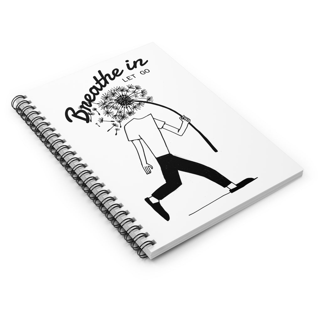Mindfulness Spiral Notebook — Dandelion "Breathe In. Let Go." Ruled Journal, 6x8