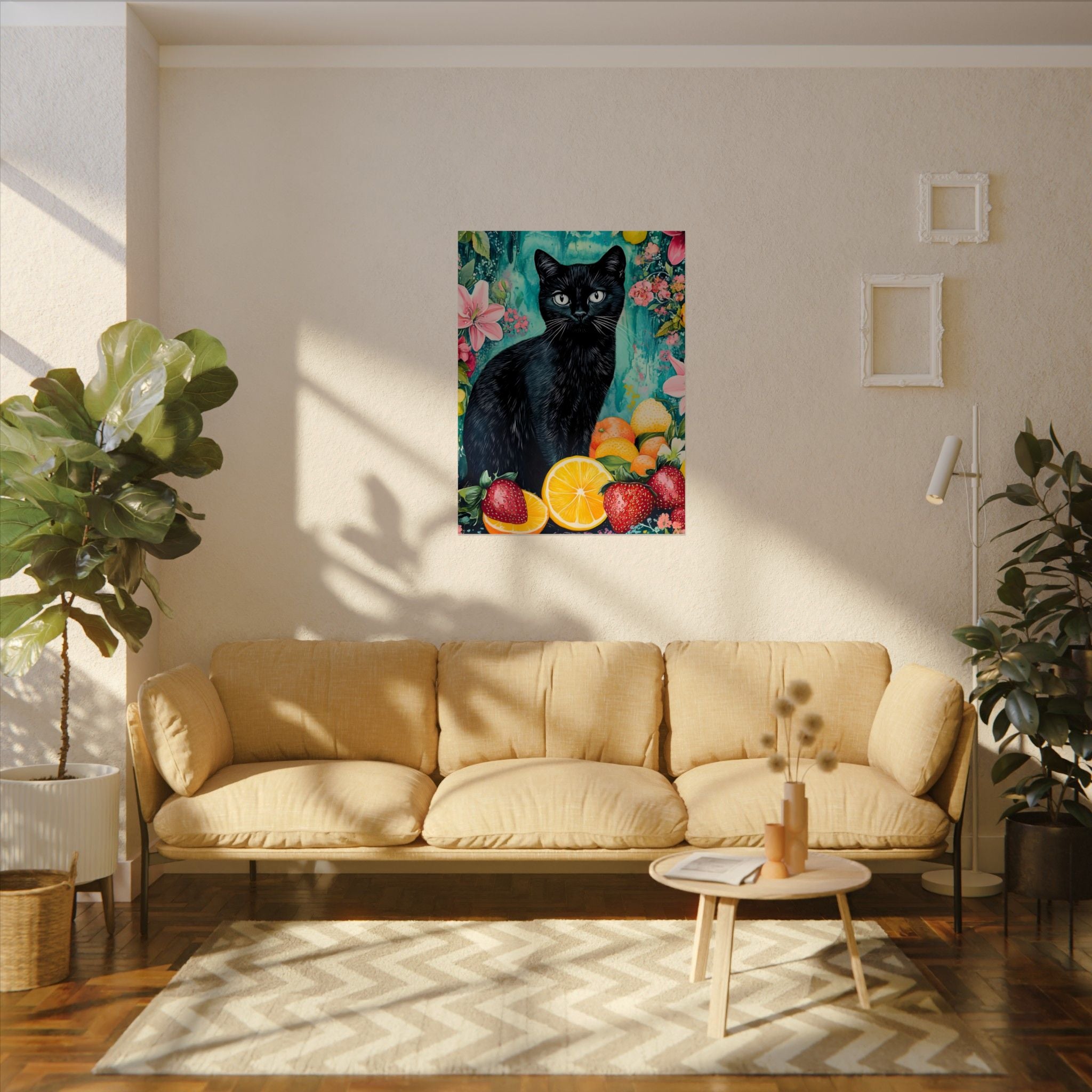 Black Cat Watercolor Poster — Fruit & Floral Matte Art Print