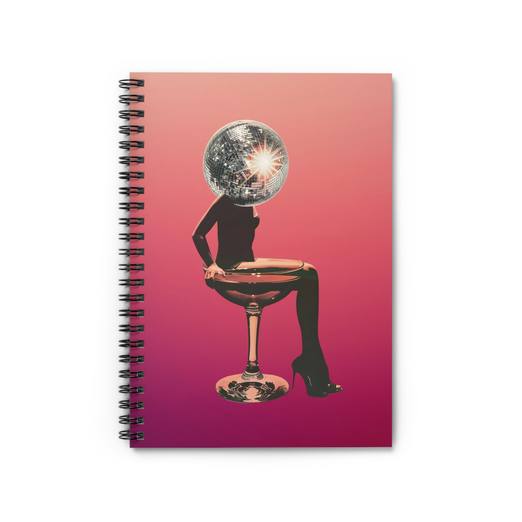 The Disco Champagne Girl in Martini Glass Spiral Notebook | Aesthetic Simple Journal for Creative Writing & Daily Planning