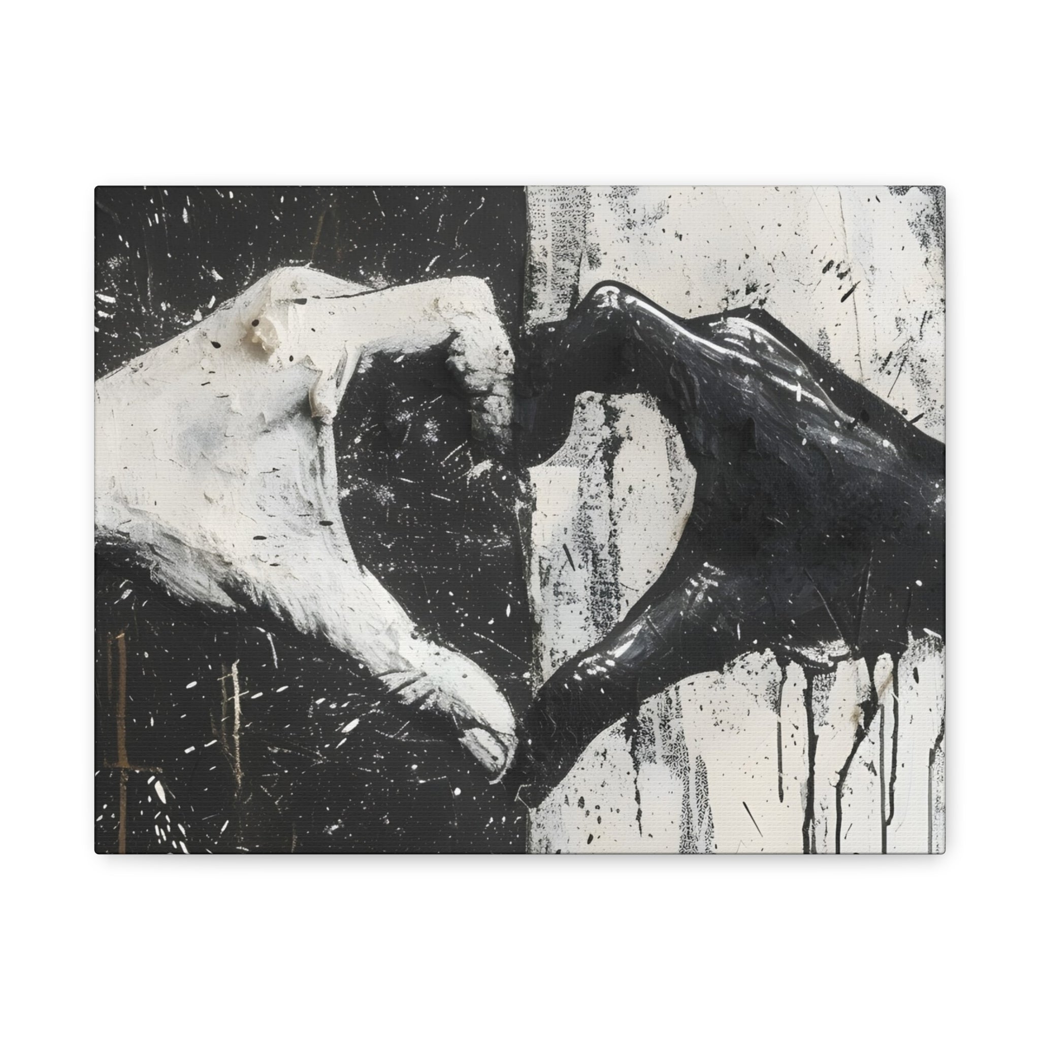 Personalized Monochrome Heart Hands Canvas — Black & White Stretched Wall Art