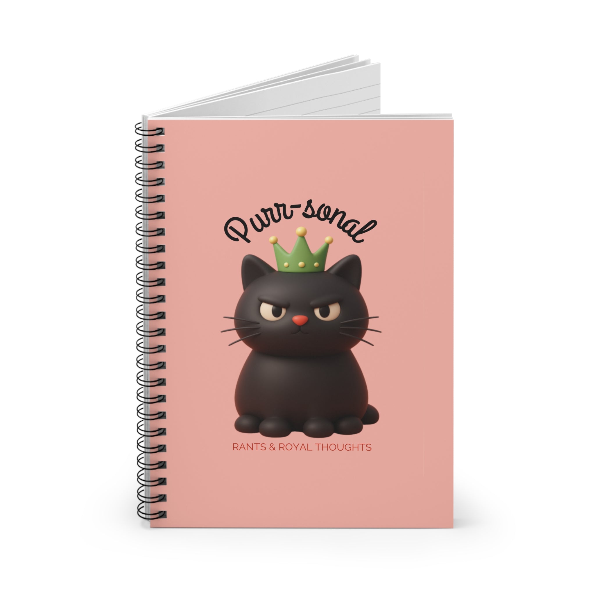 Purr-sonal Spiral Notebook — Cute Royal Black Cat Journal (Ruled)