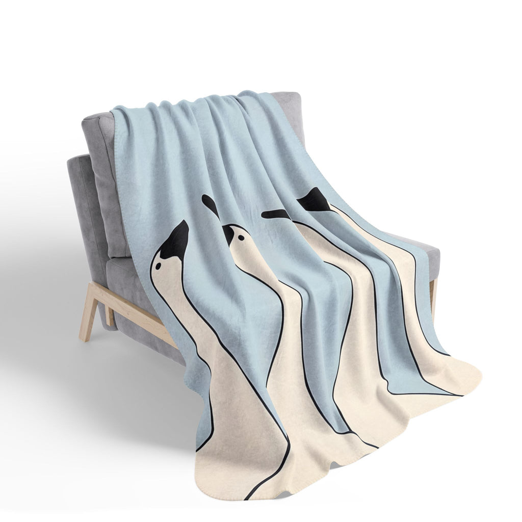 Swan Flock Sherpa Blanket Cozy Blue Fleece Throw with Elegant Swan Design