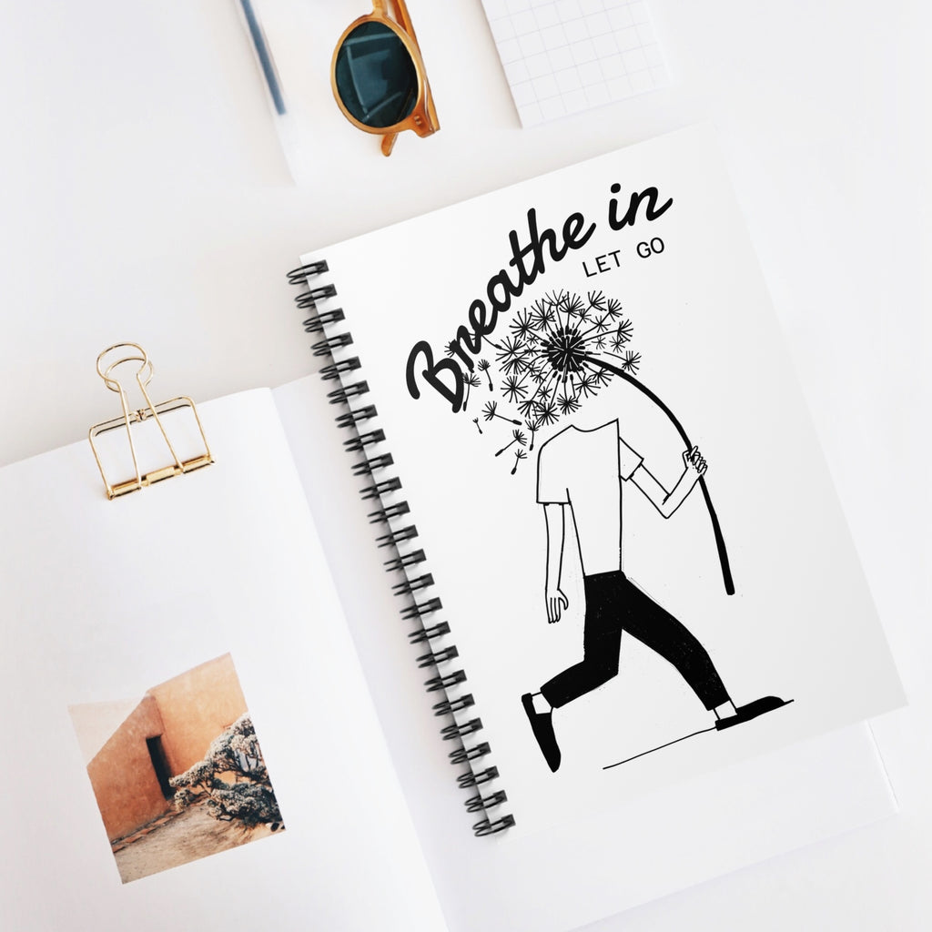 Mindfulness Spiral Notebook — Dandelion "Breathe In. Let Go." Ruled Journal, 6x8