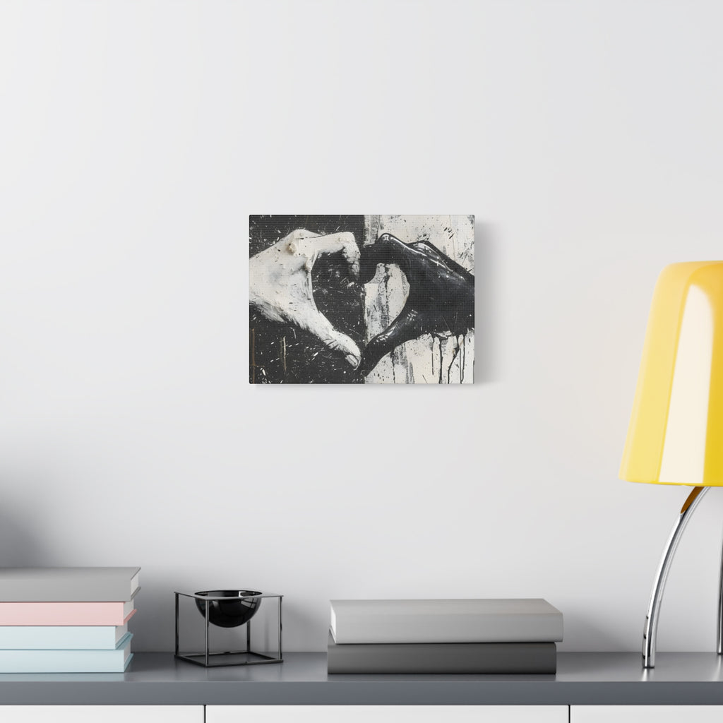 Heart Hands Matte Canvas Art – Modern Black and White Wall Decor