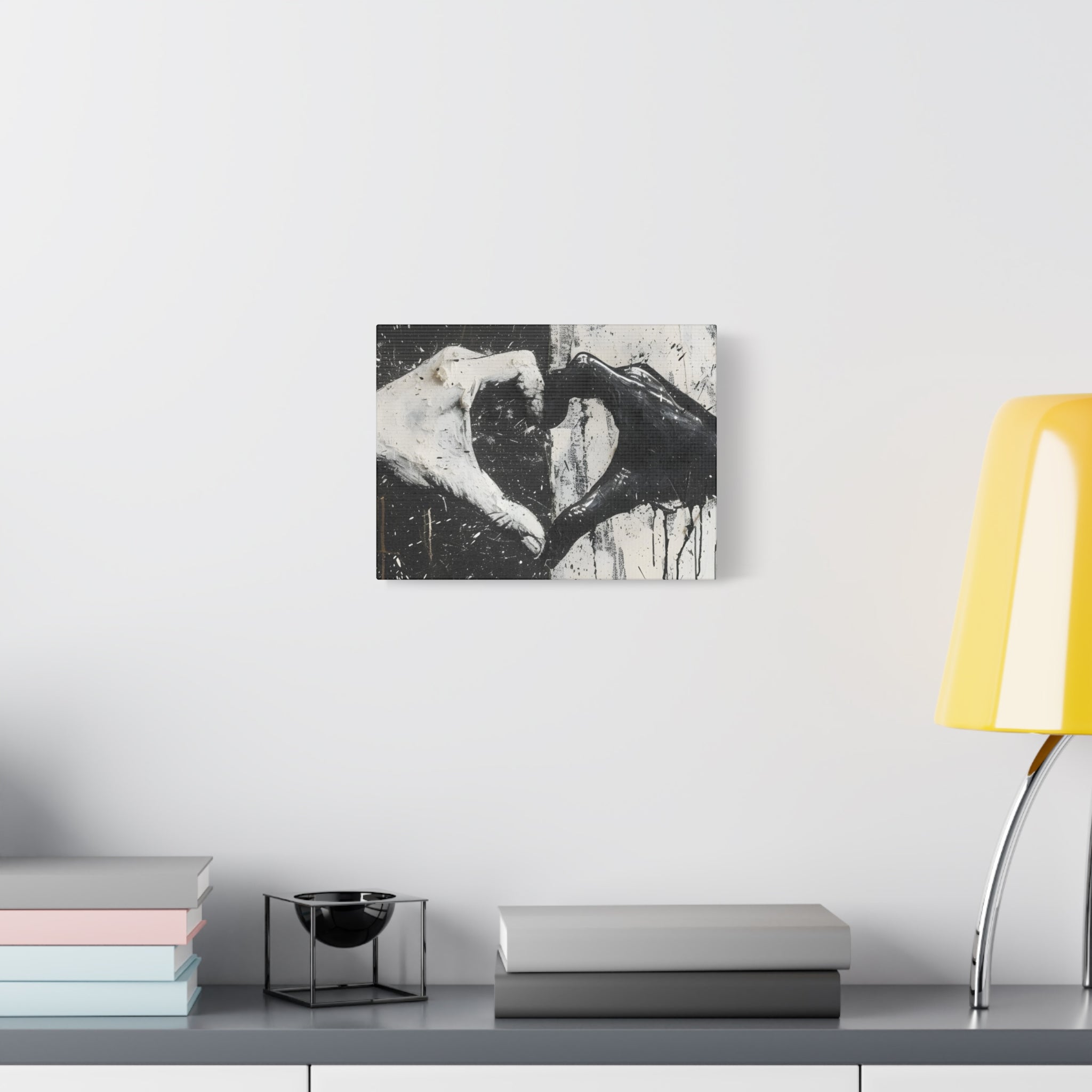 Heart Hands Matte Canvas Art – Modern Black and White Wall Decor