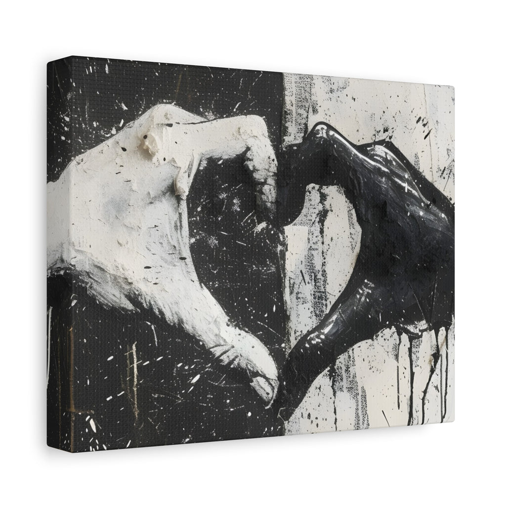 Heart Hands Matte Canvas Art – Modern Black and White Wall Decor