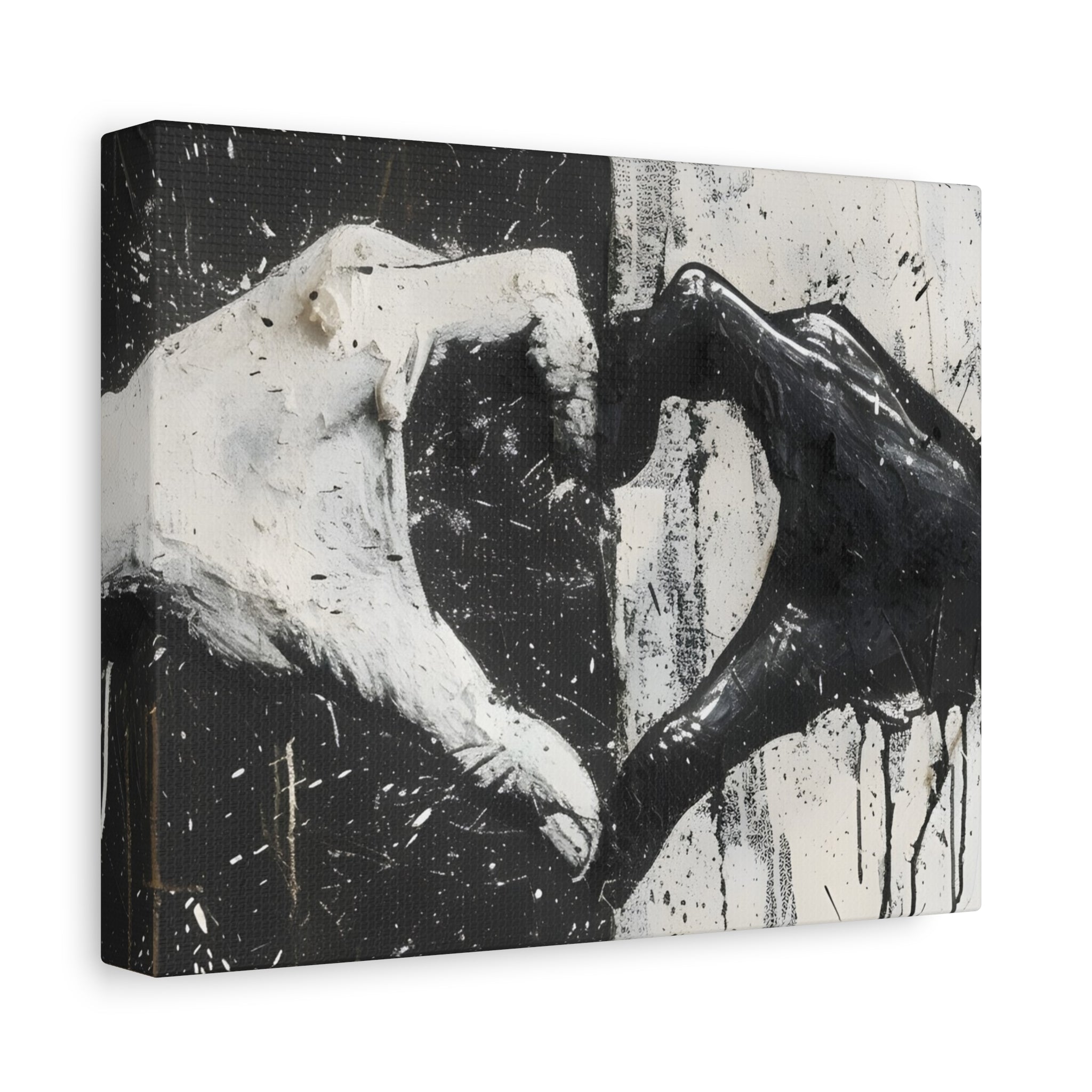 Heart Hands Matte Canvas Art – Modern Black and White Wall Decor