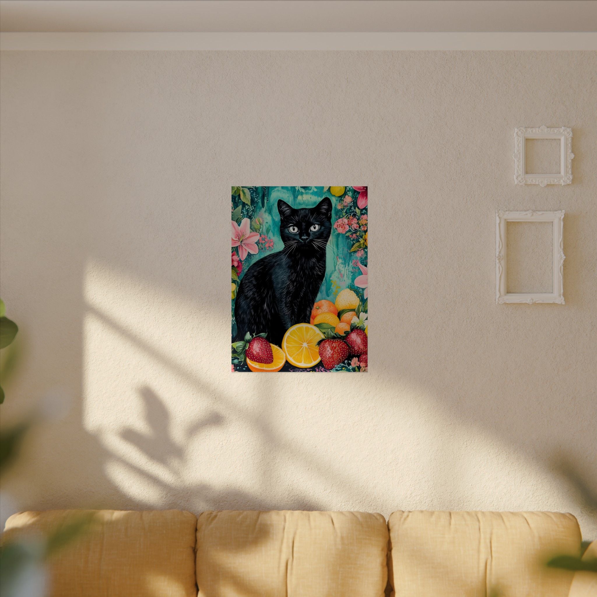 Black Cat Watercolor Poster — Fruit & Floral Matte Art Print