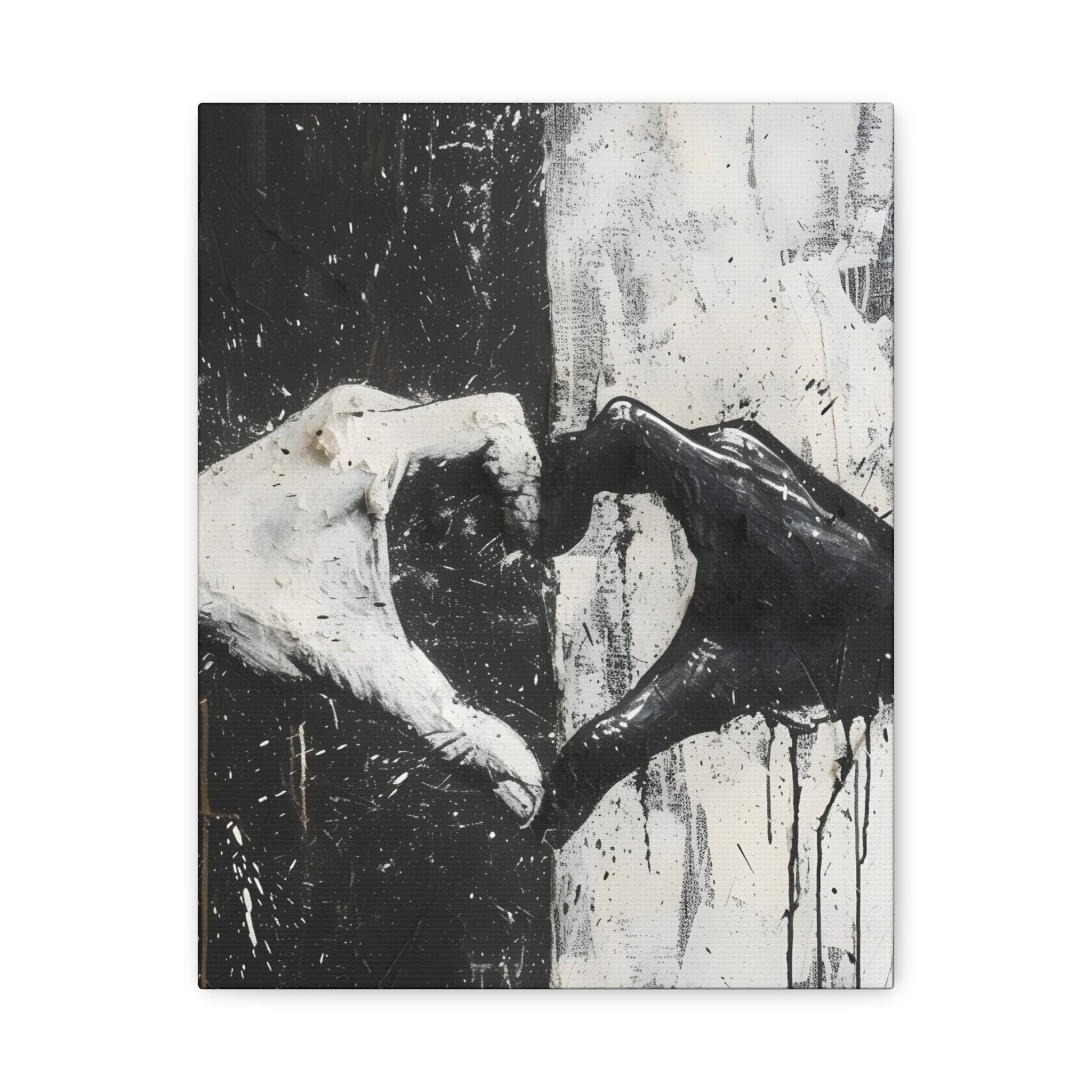 Personalized Monochrome Heart Hands Canvas — Black & White Stretched Wall Art