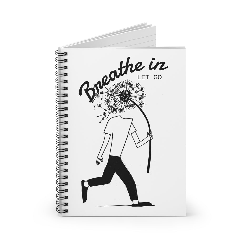 Mindfulness Spiral Notebook — Dandelion "Breathe In. Let Go." Ruled Journal, 6x8