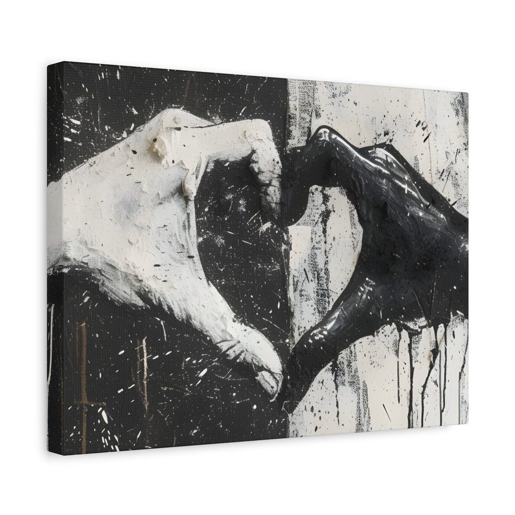 Heart Hands Matte Canvas Art – Modern Black and White Wall Decor