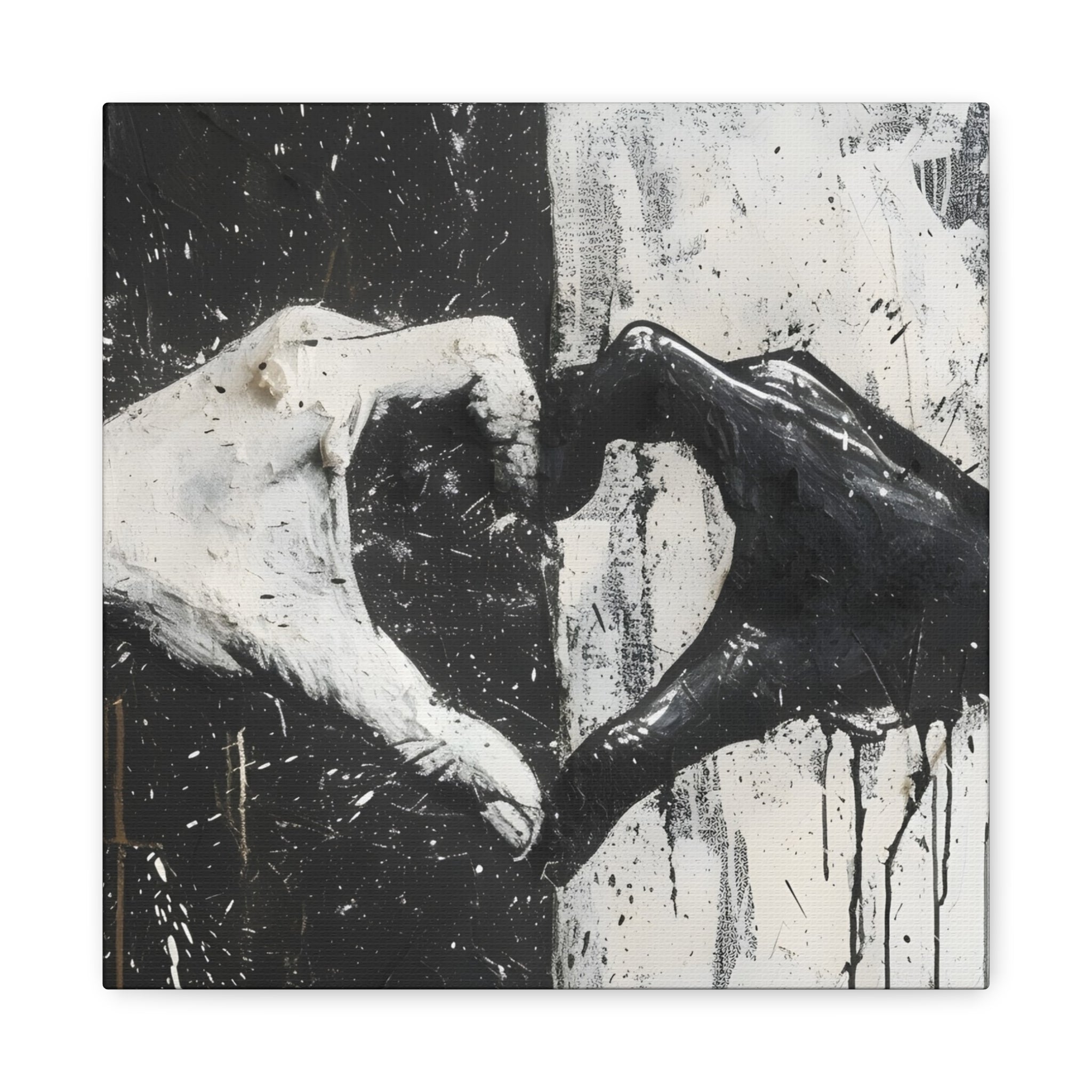 Personalized Monochrome Heart Hands Canvas — Black & White Stretched Wall Art