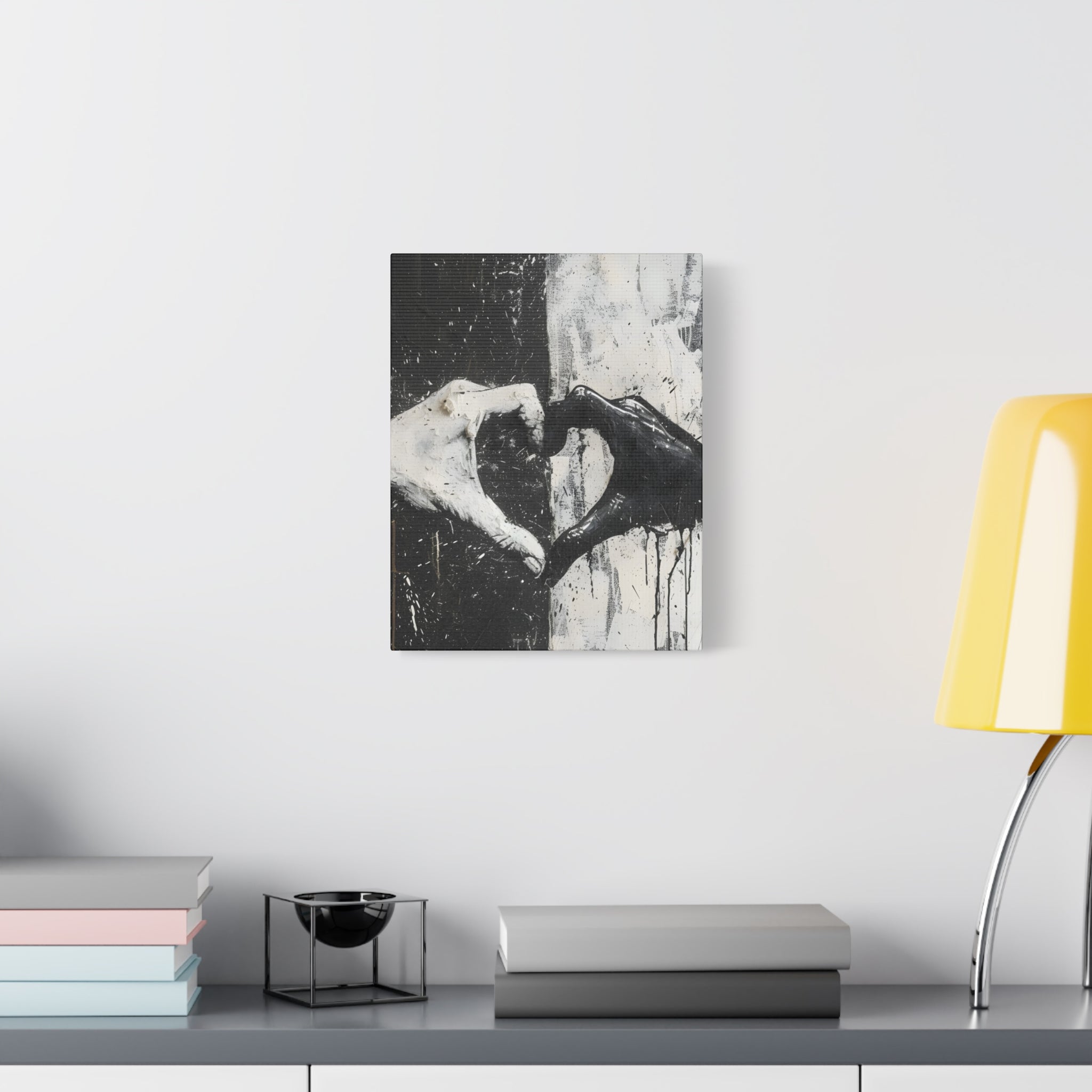 Heart Hands Matte Canvas Art – Modern Black and White Wall Decor