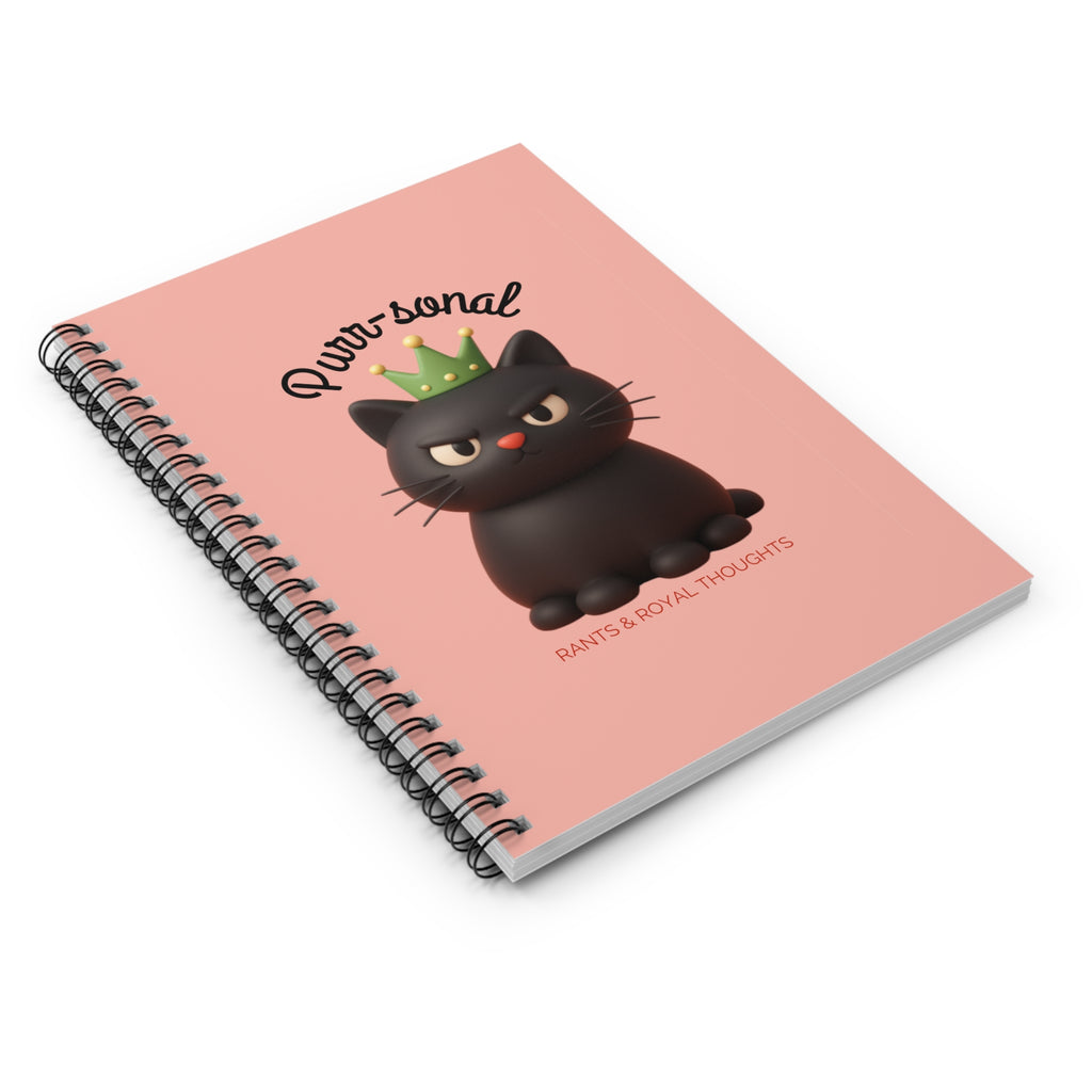 Purr-sonal Spiral Notebook — Cute Royal Black Cat Journal (Ruled)
