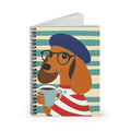 Dachshund Coffee Notebook — Striped Spiral Journal with Dog in Beret
