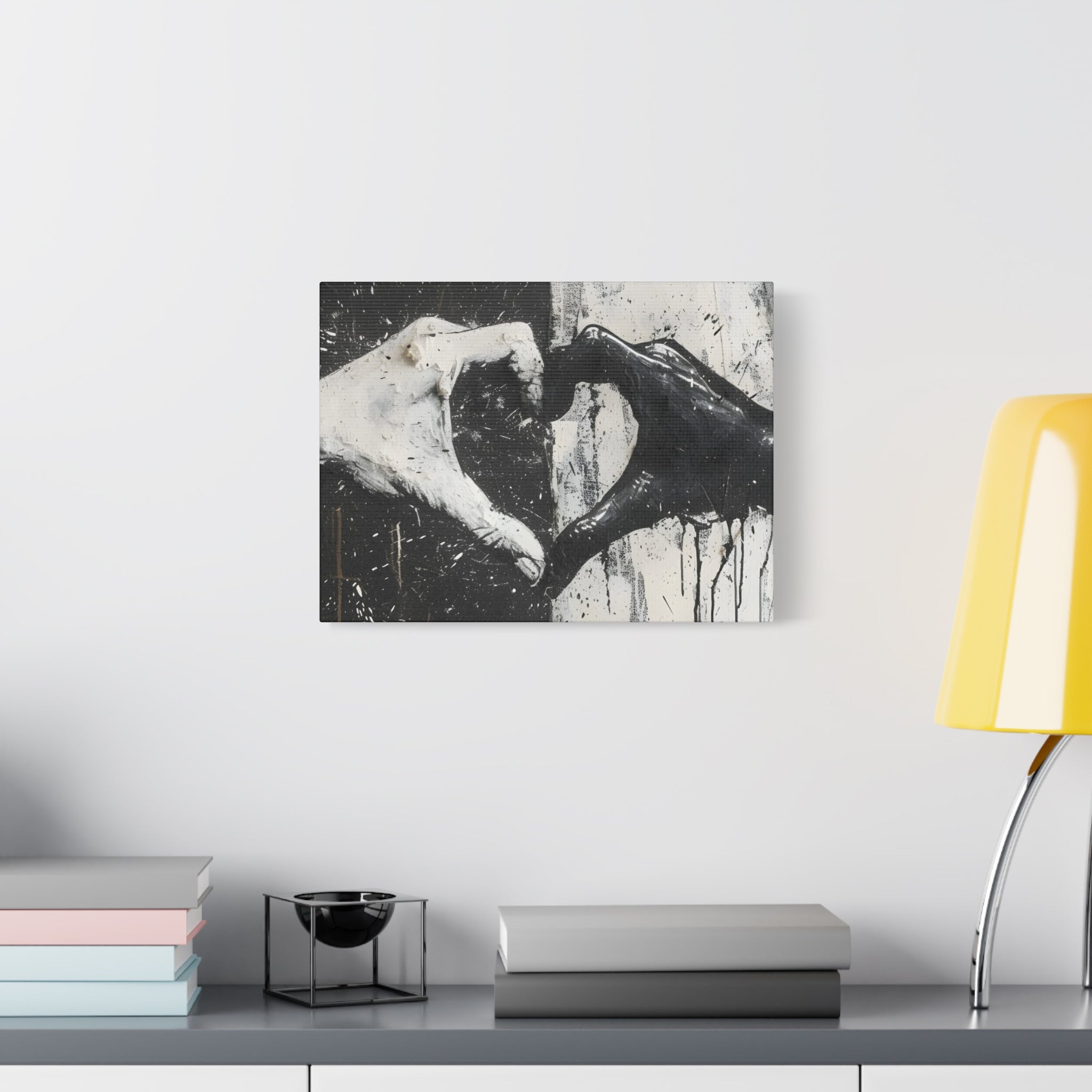 Heart Hands Matte Canvas Art – Modern Black and White Wall Decor