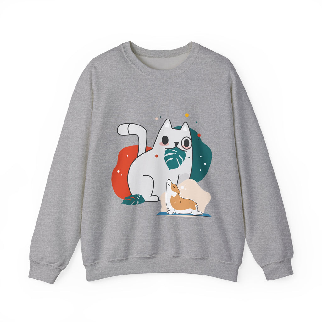 Cute Cat & Corgi Crewneck Sweatshirt — Playful Pet Graphic Pullover