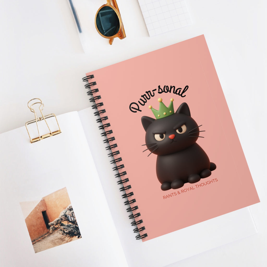 Purr-sonal Spiral Notebook — Cute Royal Black Cat Journal (Ruled)