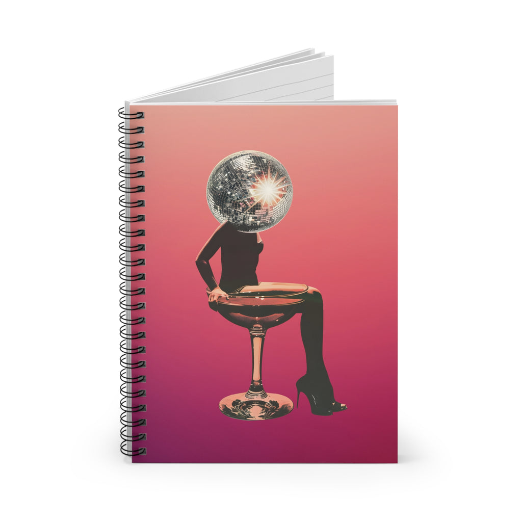 The Disco Champagne Girl in Martini Glass Spiral Notebook | Aesthetic Simple Journal for Creative Writing & Daily Planning