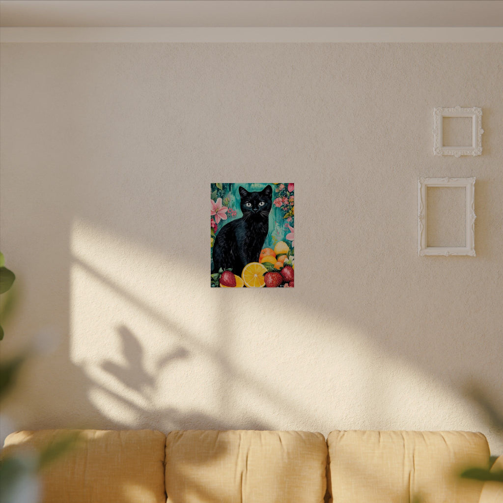 Black Cat Watercolor Poster — Fruit & Floral Matte Art Print