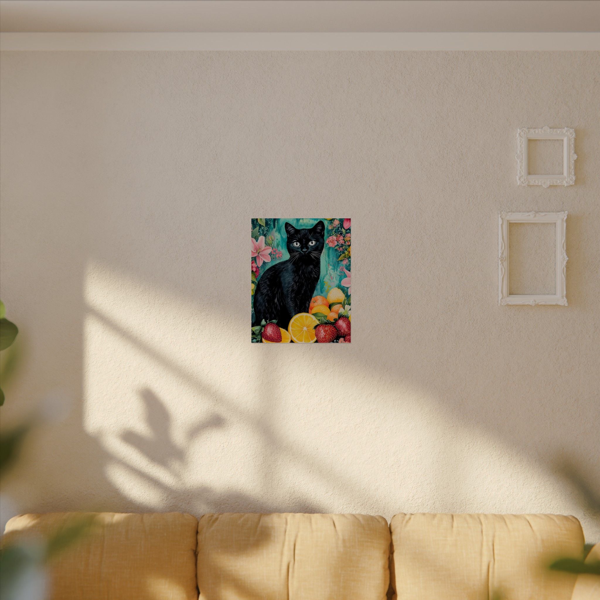 Black Cat Watercolor Poster — Fruit & Floral Matte Art Print
