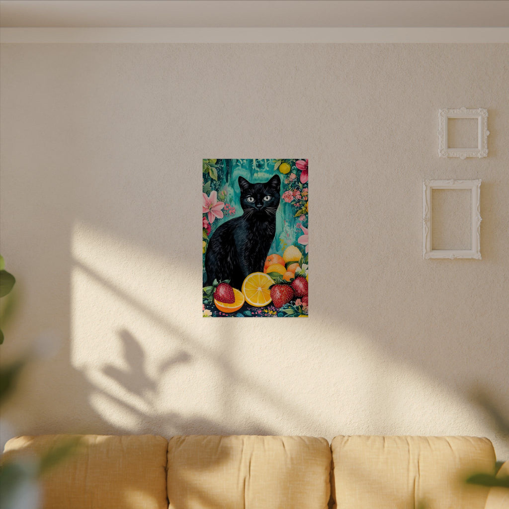 Black Cat Watercolor Poster — Fruit & Floral Matte Art Print