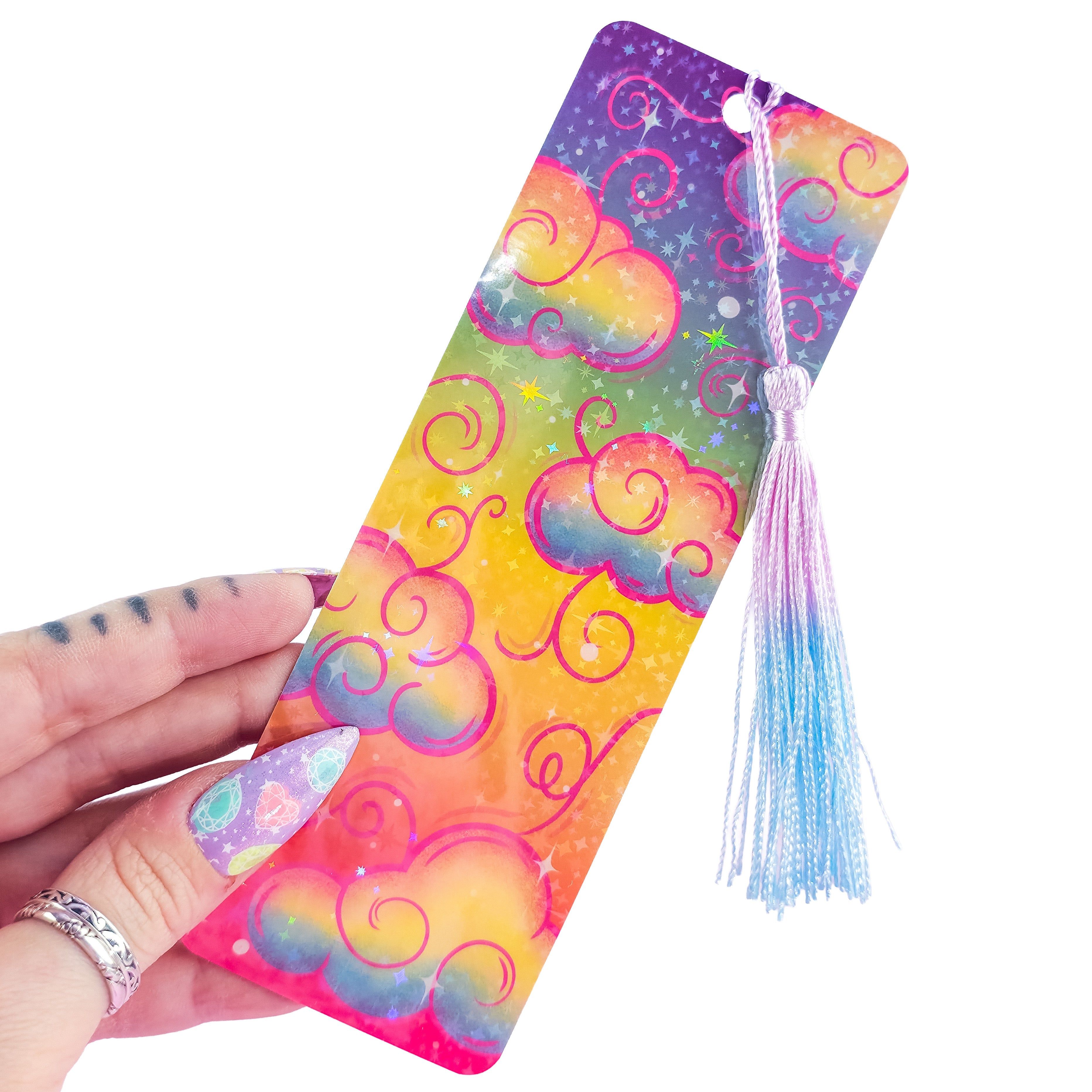 Rainbow Holographic Clouds Bookmark - Cute Colorful Bookmark, Book Lover Gift